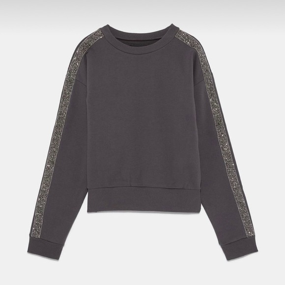 Zara Crystal Details Pullover Charcoal Grey Sweatshirt - Picture 2 of 8